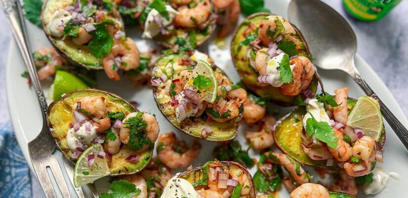 Grilled Avocado With Chipotle Prawns finished dish