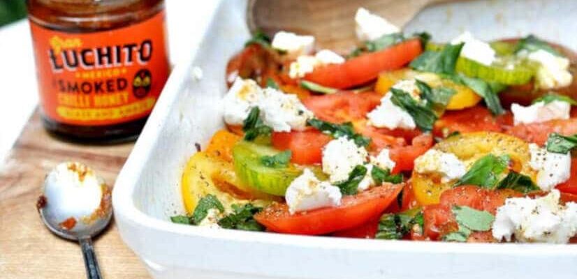 Mexican food with tomato ingredients with Goat‘s Cheese & Tomato Salad