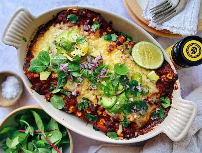 Chicken Enchiladas finished dish - what to serve with enchiladas