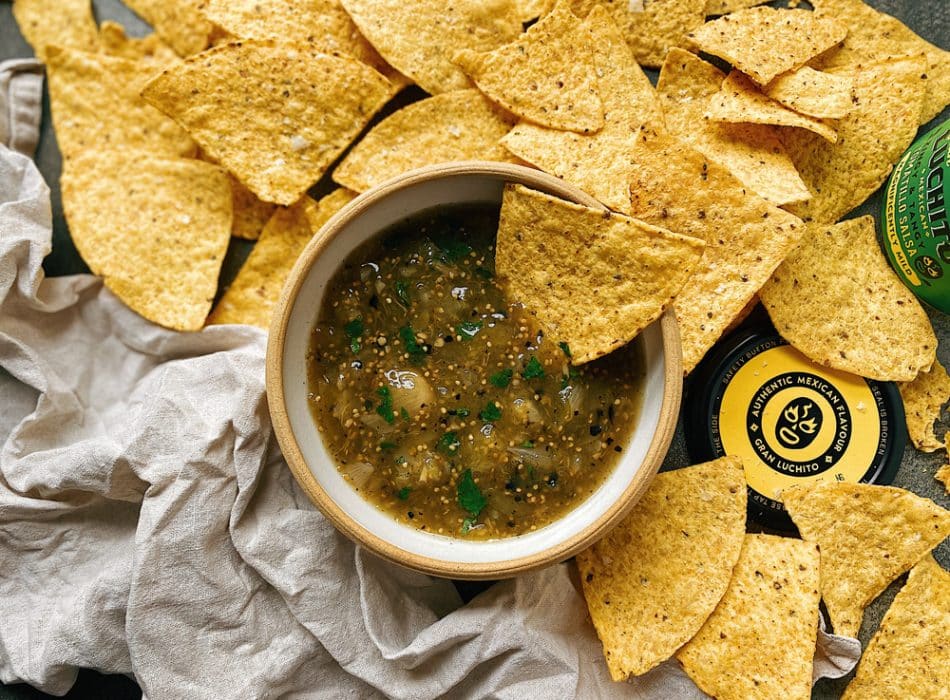 Tomatillo salsa - What To Serve With Tacos? Mexican food with Chips and Salsa - Mexican food products