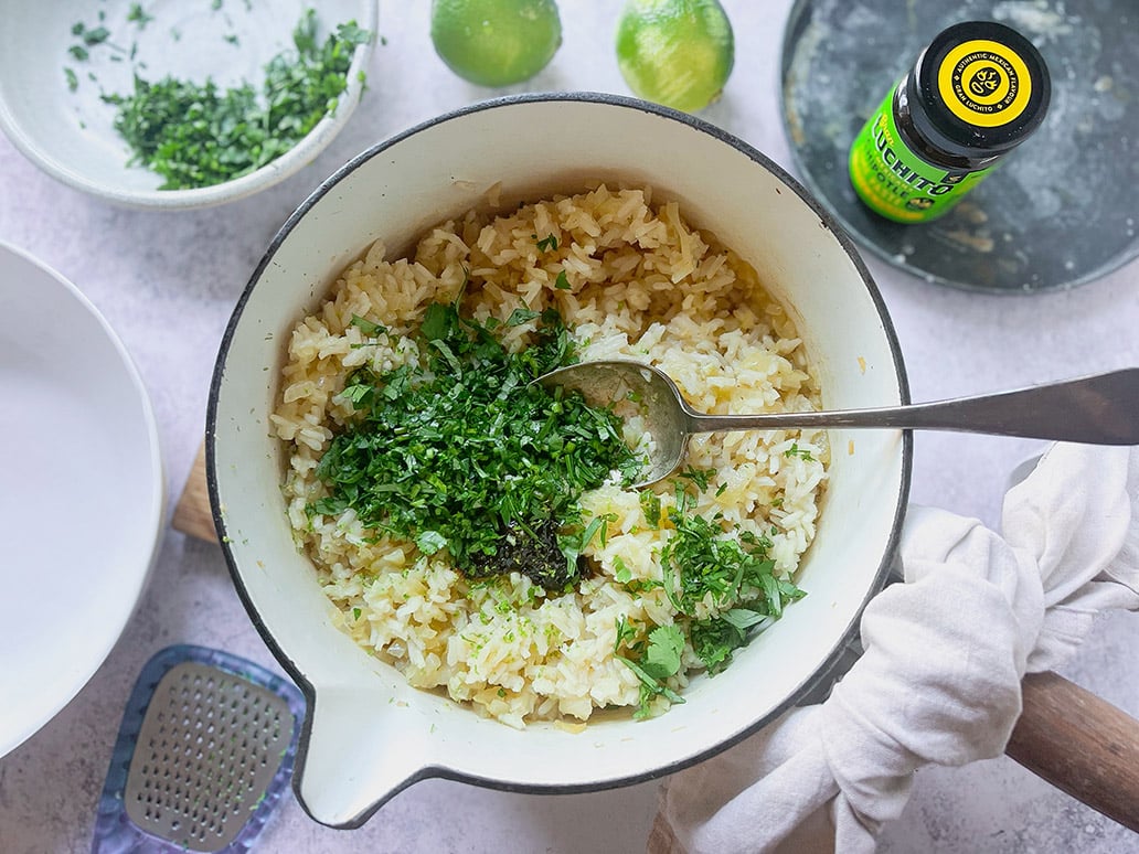 BBQ Sides - prep step for lime and coriander rice