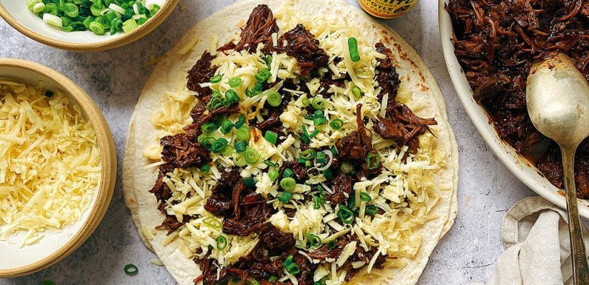 Beef Quesadilla prep step with fillings