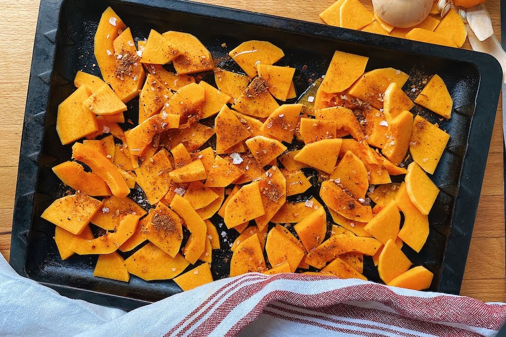 vegan nachos prep step roasting butternut squash
