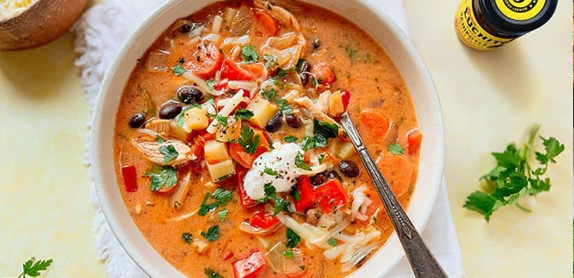 Enchilada Soup finished dish with Gran Luchito