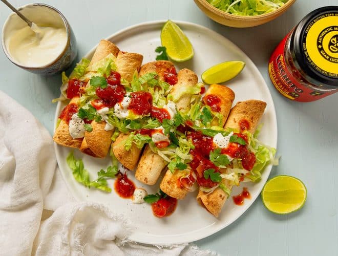 Mexican Starter - Air Fryer Taquitos finished dish - Mexican Party Food