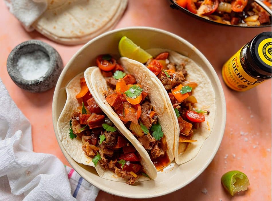 Preparation steps for Tacos de Discadas - discada tacos
