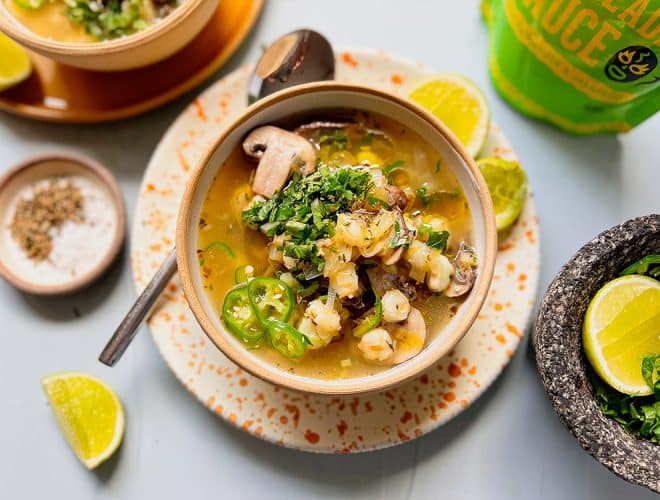 Vegan Pozole finished dish