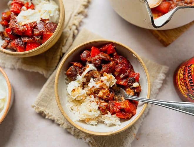 Vegetarian Chilli con Carne finished dish - Mexican Meals on a Budget