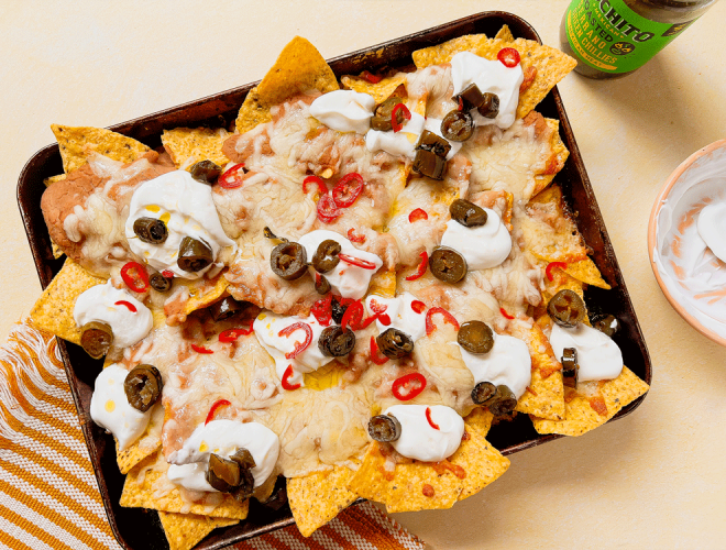 Easy nachos finished dish - Family Favourites- Mexican Snacks, Nacho recipes