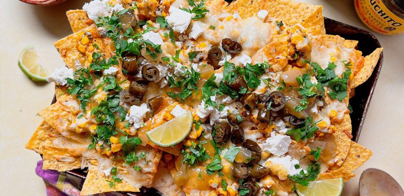 Street Corn Nachos finished dish - Mexican Party Food